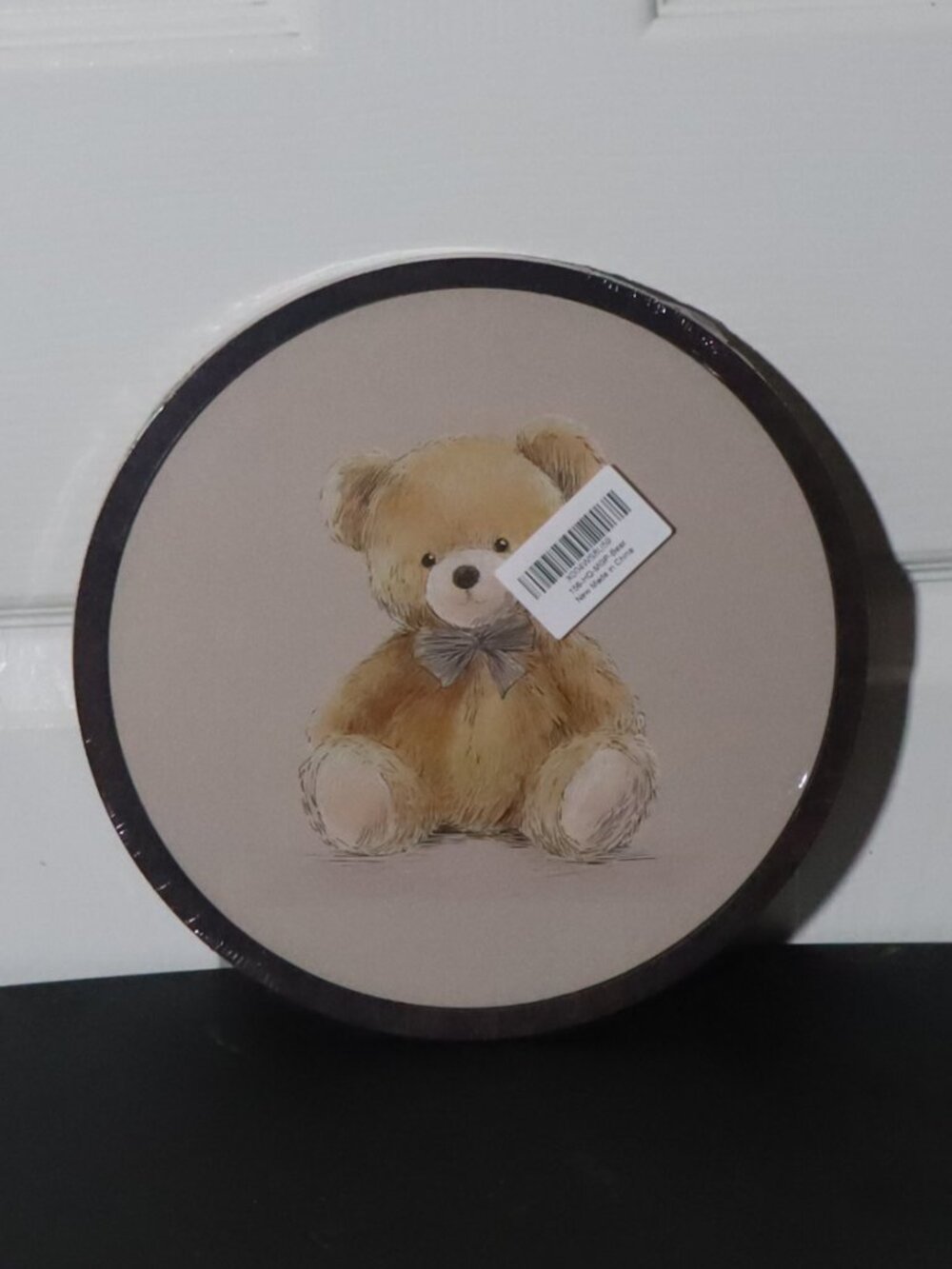 NWT Vintage Nursery Bear Decor, Round Wooden Wall Art